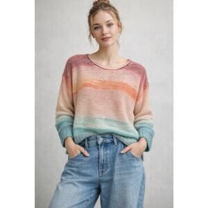 Anthropologie Pastel Ombre Rainbow Knit Sweater Women’s Small Boho Wool Blend
